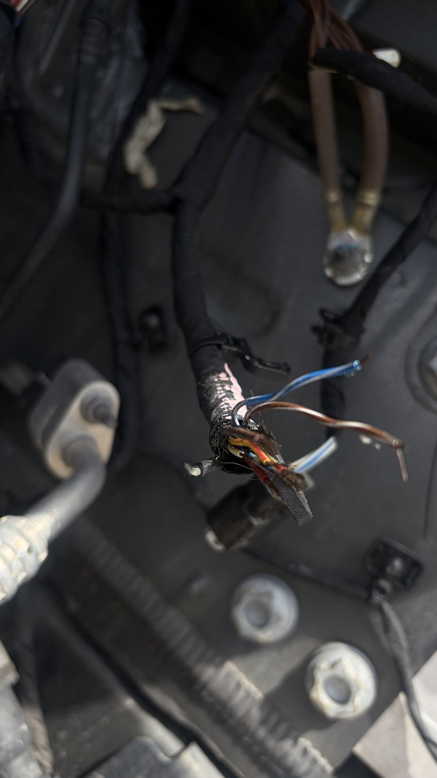 2023 Mercedes-Benz EQE 350 — exposed harness from another angle — Wiring Repair by Black Wolf Solutions